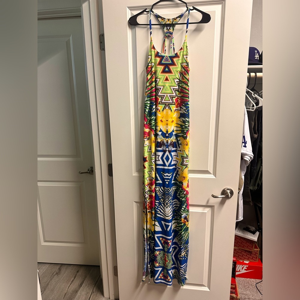 MULTI-COLOR PRINT STRAPPY BACK MAXI DRESS - Picture 2 of 6